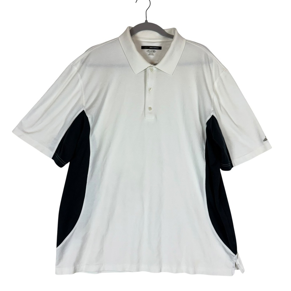 Greg Norman Polo Shirt Mens 2XL White Colorblock Play Dry Golf Knit Performance